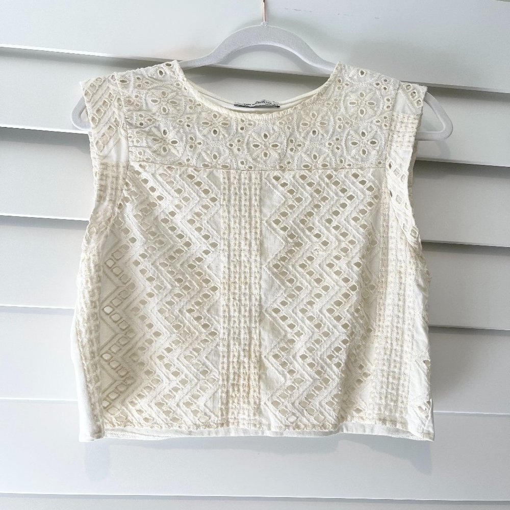 Zara Embroidery Cutout Crop Top